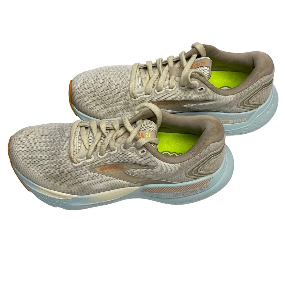 Brooks Glycerin GTS 21 Running Shoes Women's Size 10 Beige Light Blue‎ Orange